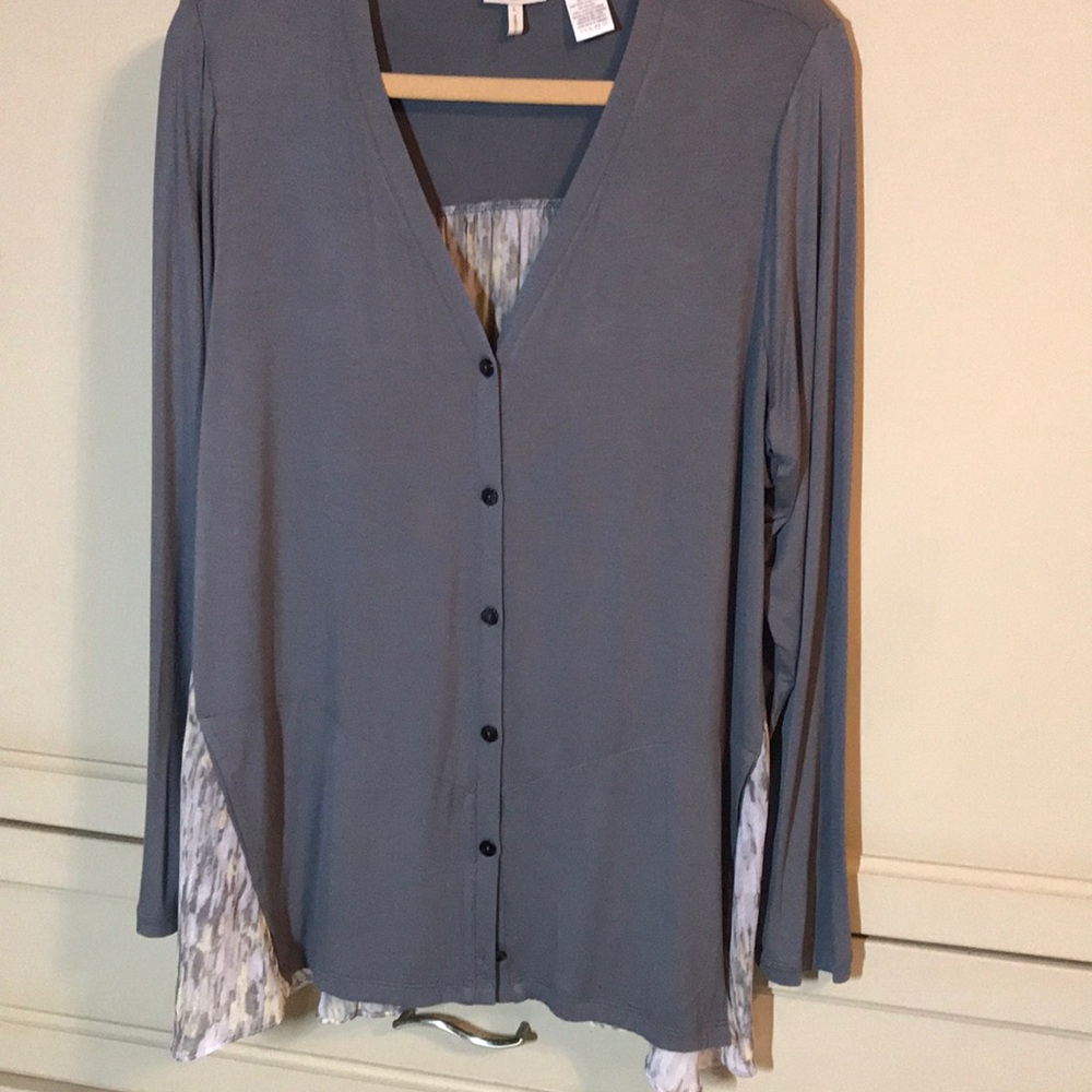 LOGO button down cardigan with sheer chiffon back